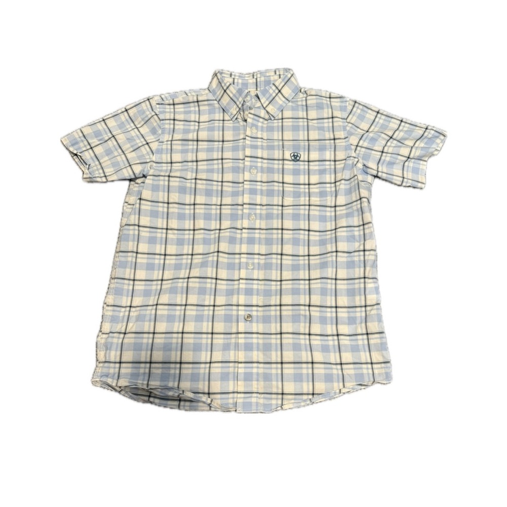 Ariat Light Blue and Cream Plaid Button Down Shirt